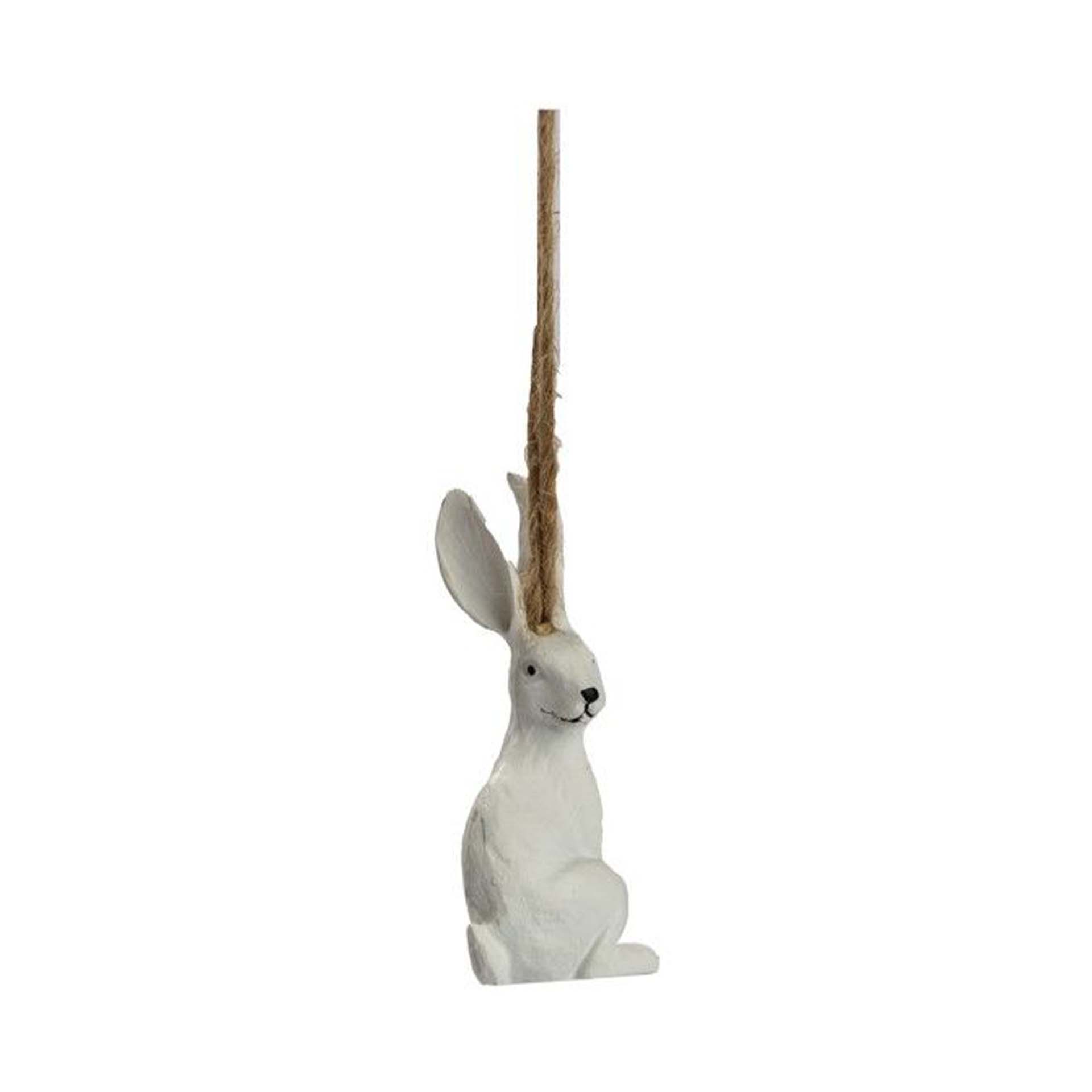 Hasenfigur zum Hängen, Hase nach hinten schauend, 7,5x3cm, weiß
