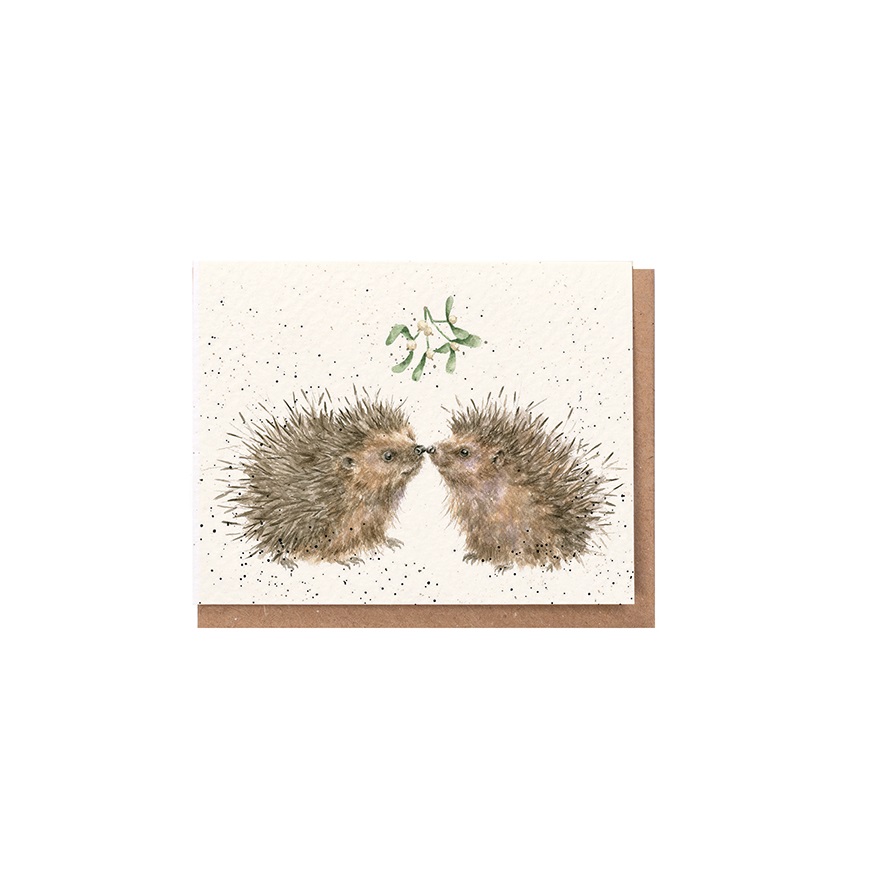 Wrendale Mini-Weihnachtskarte mit Umschlag, Motiv zwei Igel "Hogs and Kisses"