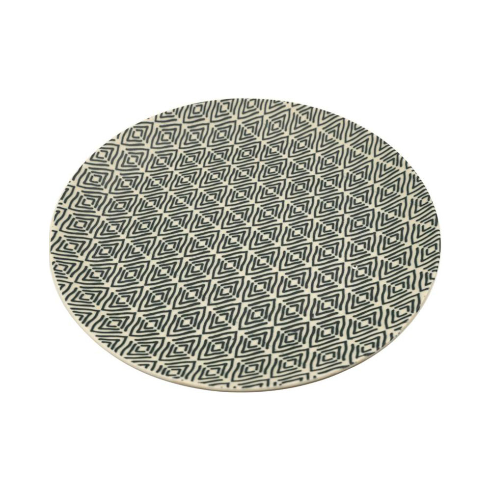 Augusta, Kuchenteller/Dessertteller, Feinsteinzeug, Rautenmuster, blauschwarz/creme, D 21cm Augusta, Kuchenteller/Dessertteller, Feinsteinzeug, Rautenmuster, blauschwarz/creme, D 21cm