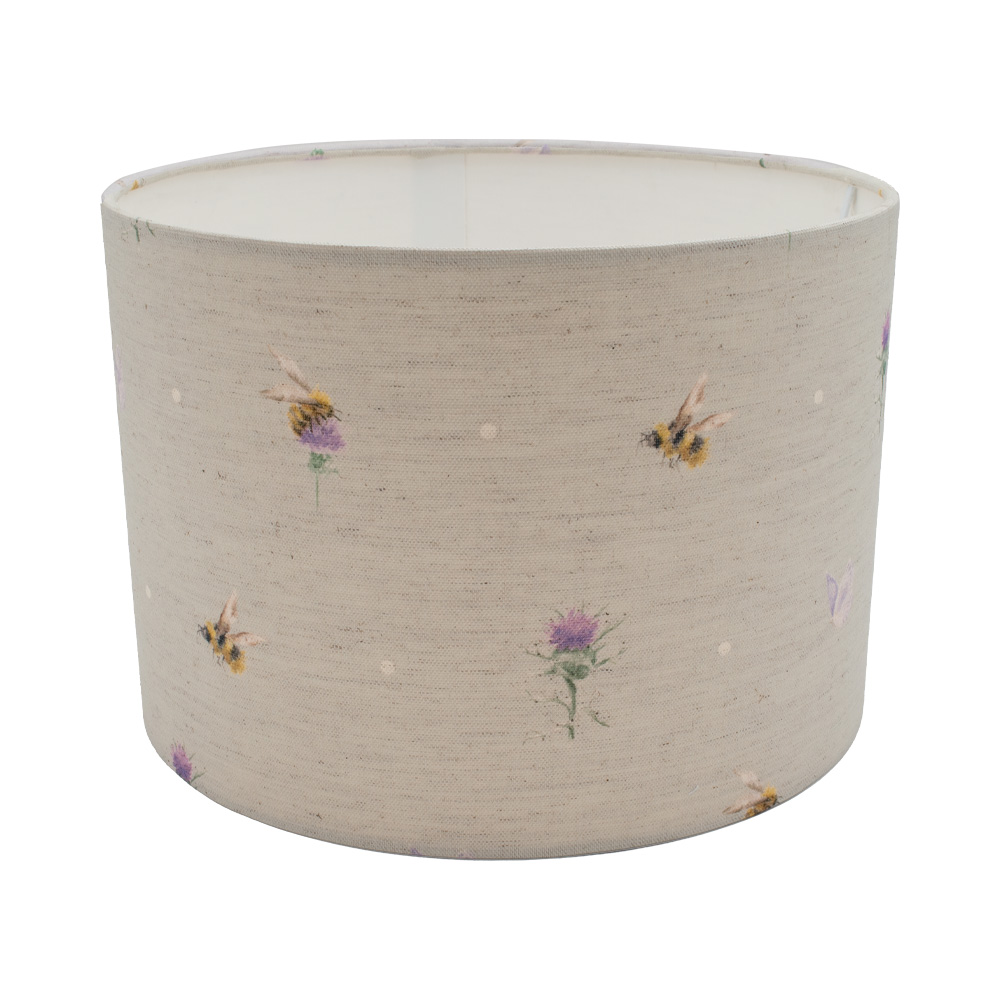 Wrendale Lampenschirm klein, Stoff, Motiv Hummeln und lila Blumen, natur/beige, D 30 cm, H 21cm