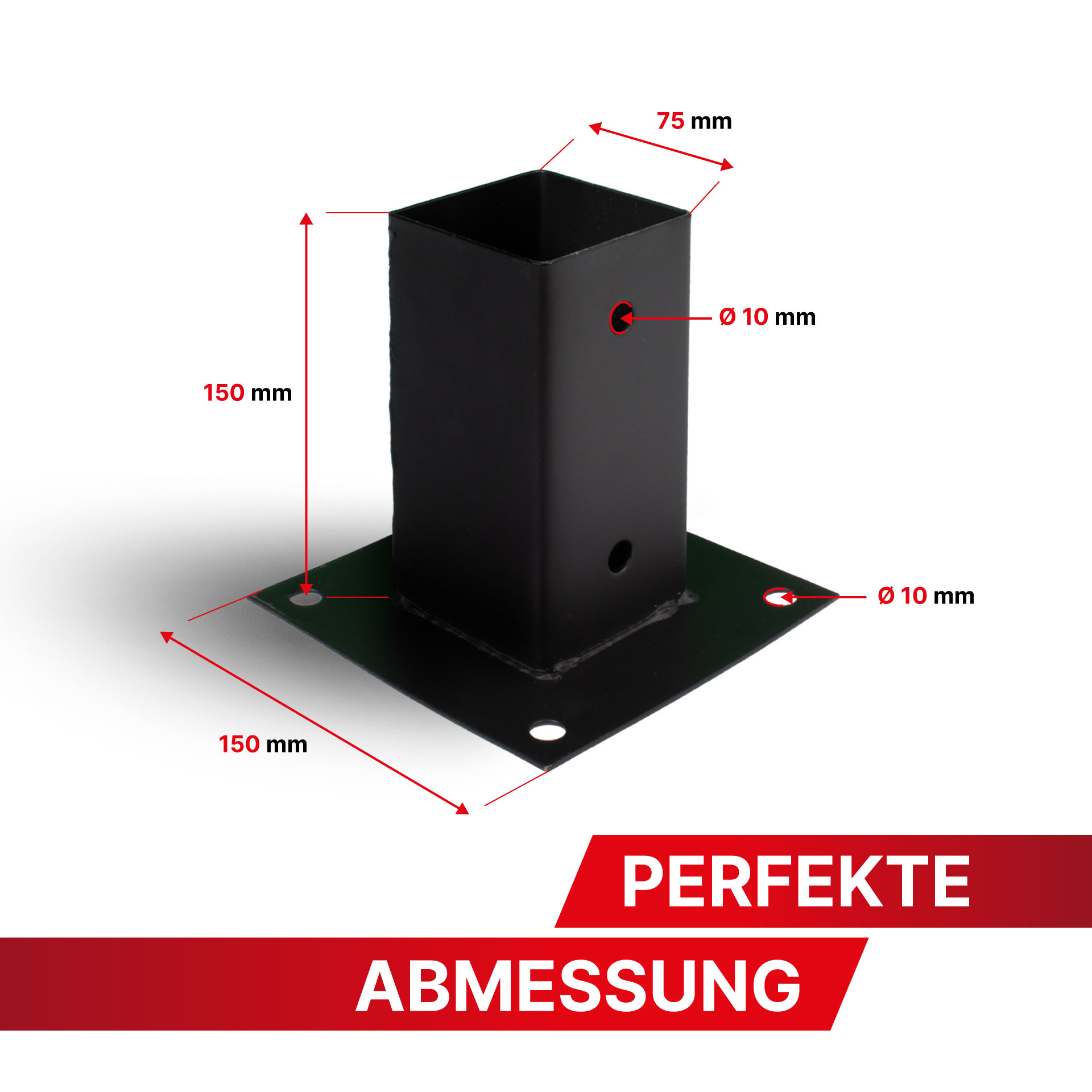 Aufschraubhülse (71 mm) für Vierkantpfosten, pulverbeschichtet, schwarz Aufschraubhülse (71 mm) für Vierkantpfosten, pulverbeschichtet, schwarz