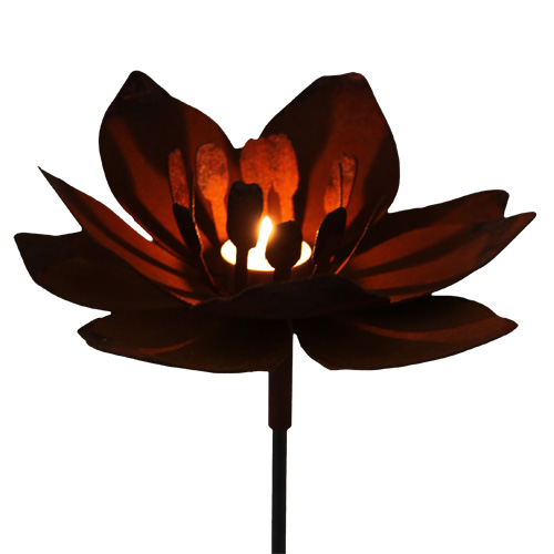 Blume für Teelichter Fleur auf Stab, Edelrost, Rost Deko, 120cm,  D27 cm