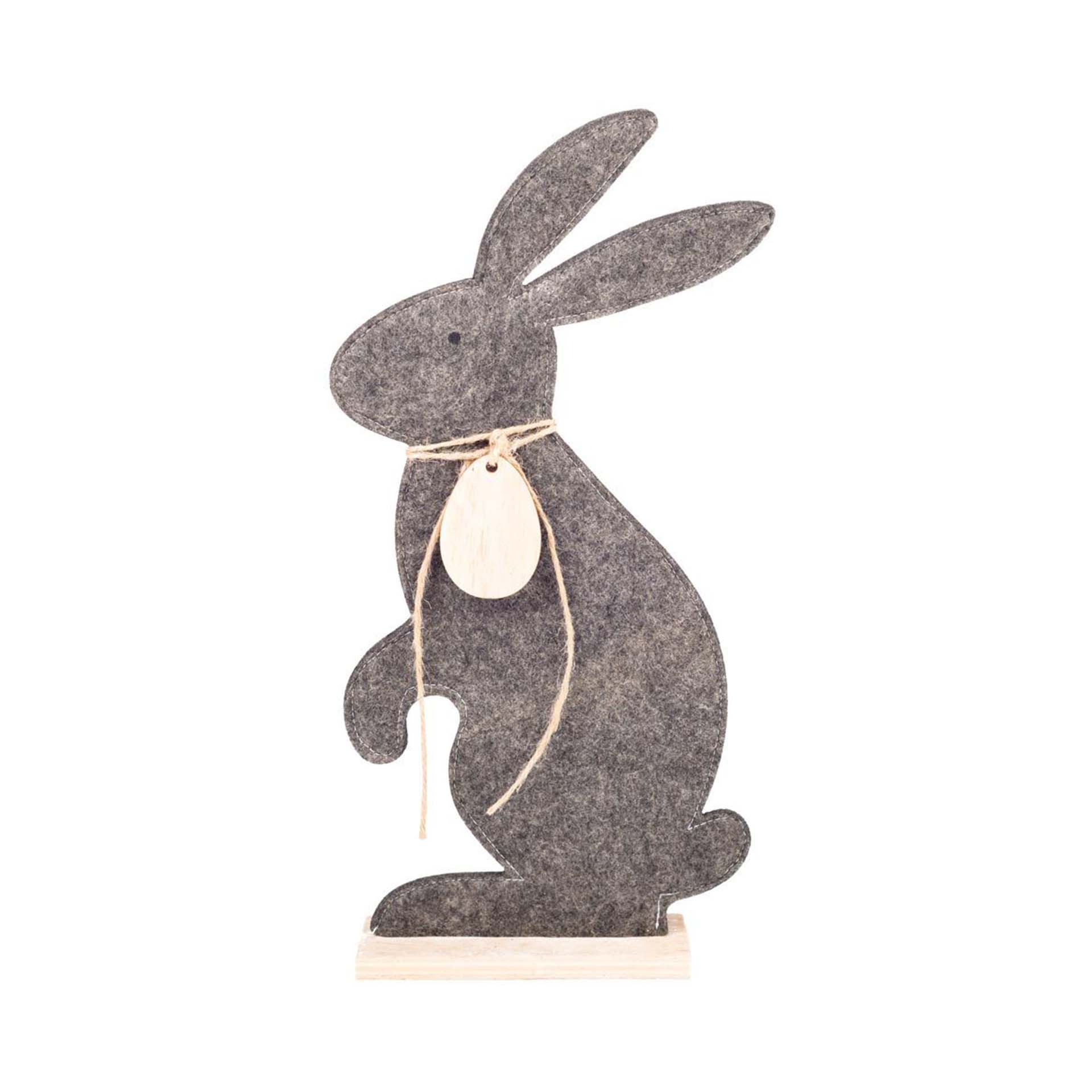 Filz Osterhase auf Holzplatte, sitz auf Hinterläufer,dunkelgrau, S, 25x11 cm Filz Osterhase auf Holzplatte, sitz auf Hinterläufer,dunkelgrau, S, 25x11 cm