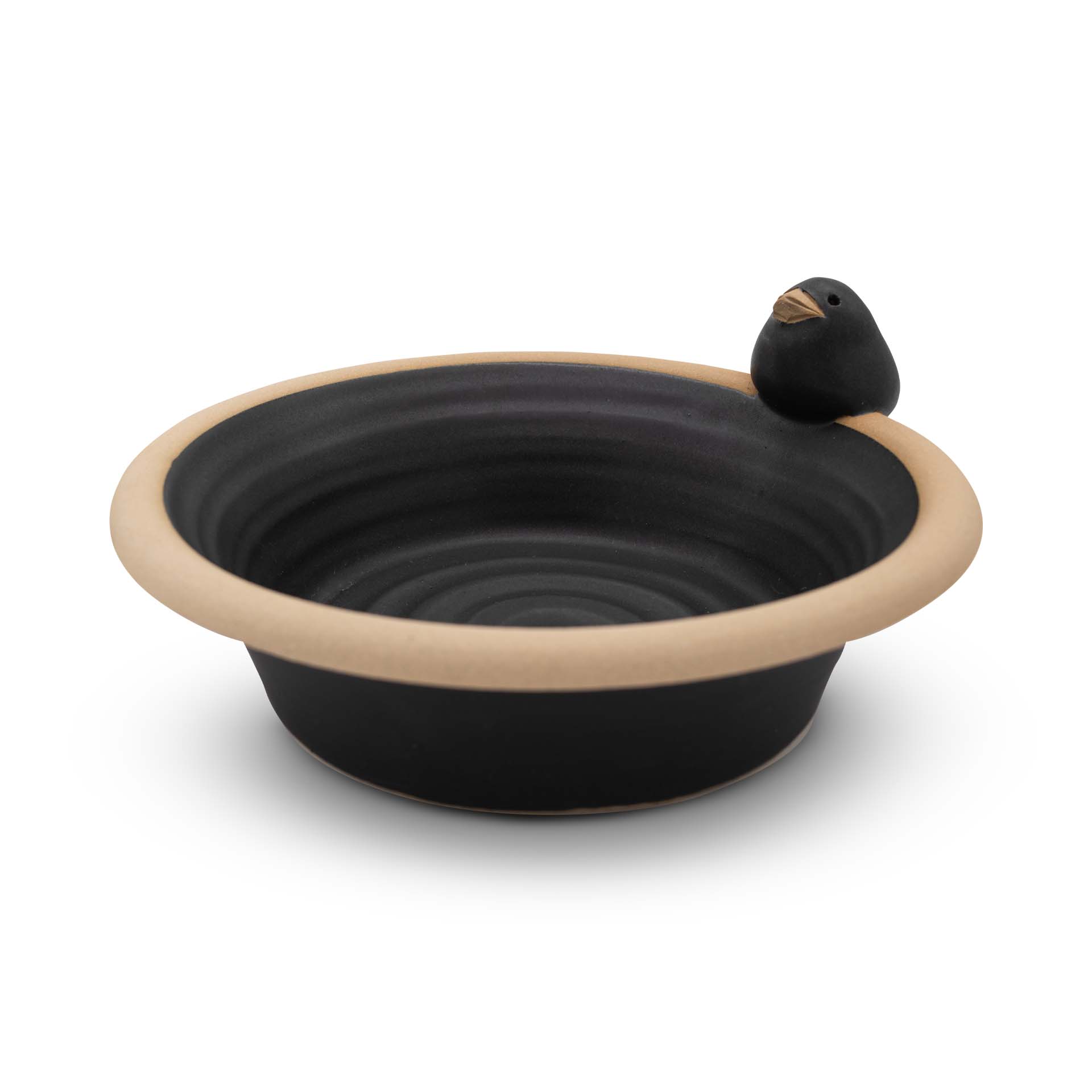Vogeltränke mini, mit einem Vogel, D 22cm, Farbe Schwarz