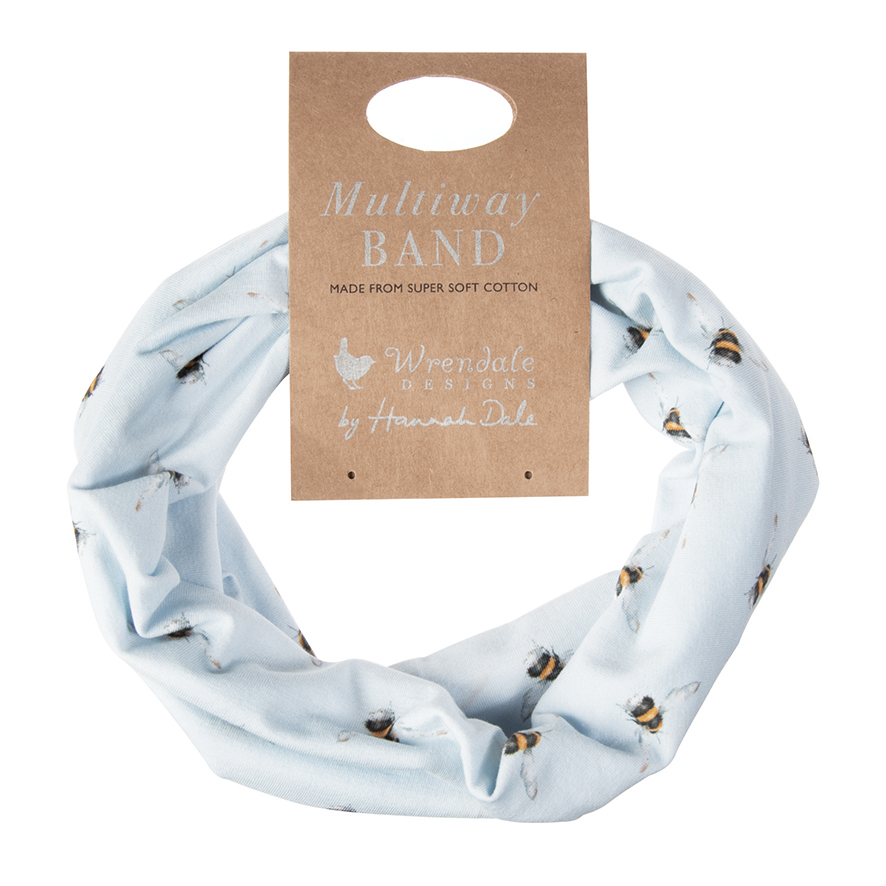 Wrendale Loop Schal/Multifunktionsband, aus Baumwolle, Motiv Hummel, hellblau, 19x70cm