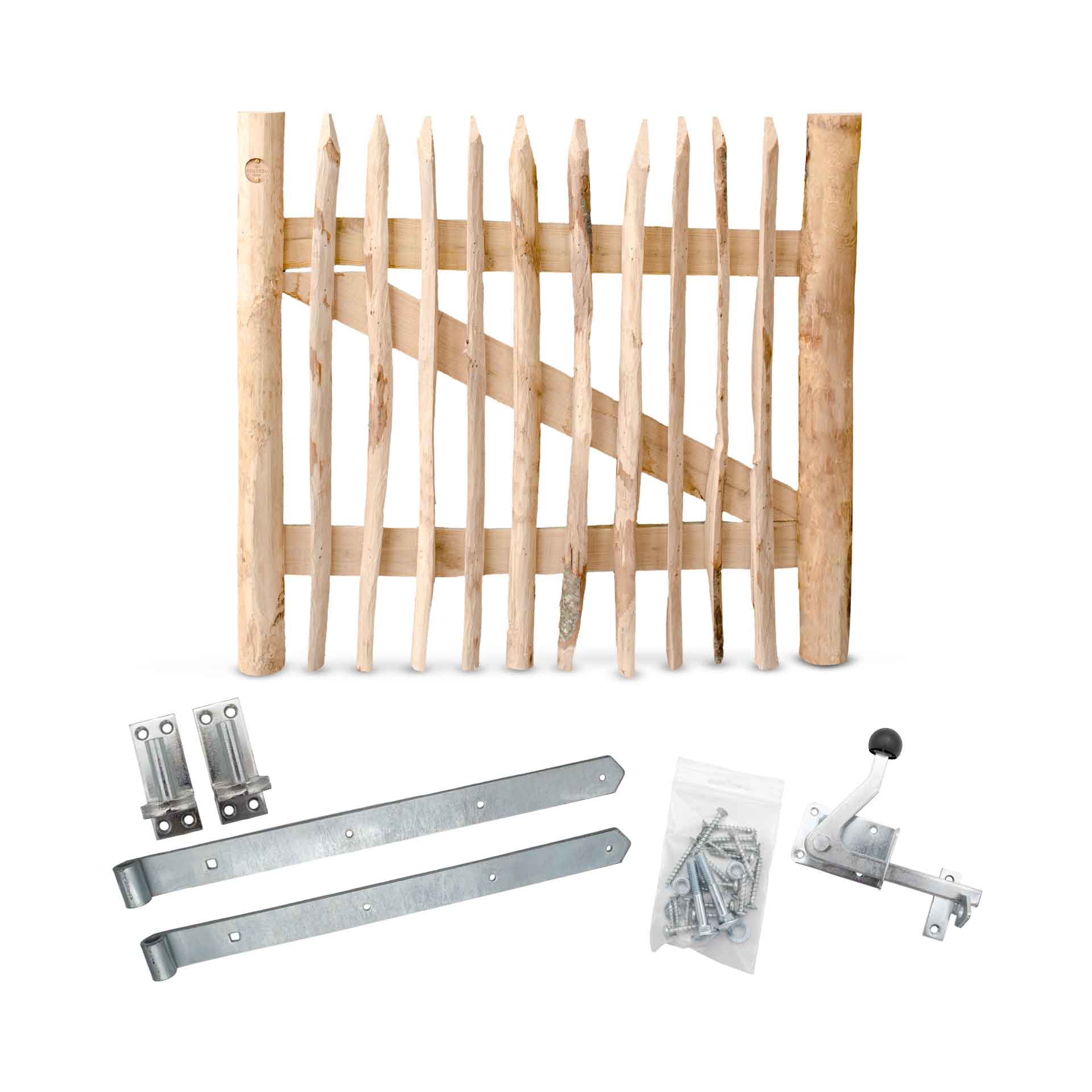 Staketenzaun-Tor Set (silber) aus Edelkastanie, Breite 100 cm, Höhe 90 cm (genagelte Ausführung)