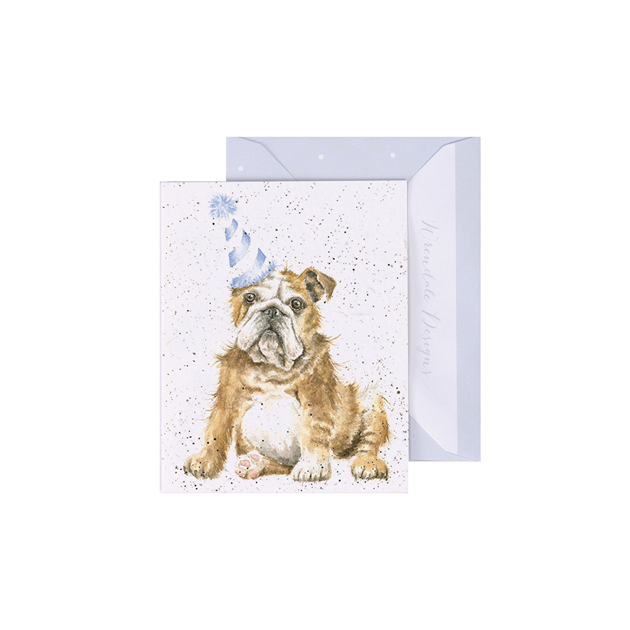 Wrendale Mini-Karte mit Umschlag, Motiv Englische Bulldogge mit Partyhut, Smile Wrendale Mini-Karte mit Umschlag, Motiv Englische Bulldogge mit Partyhut, Smile