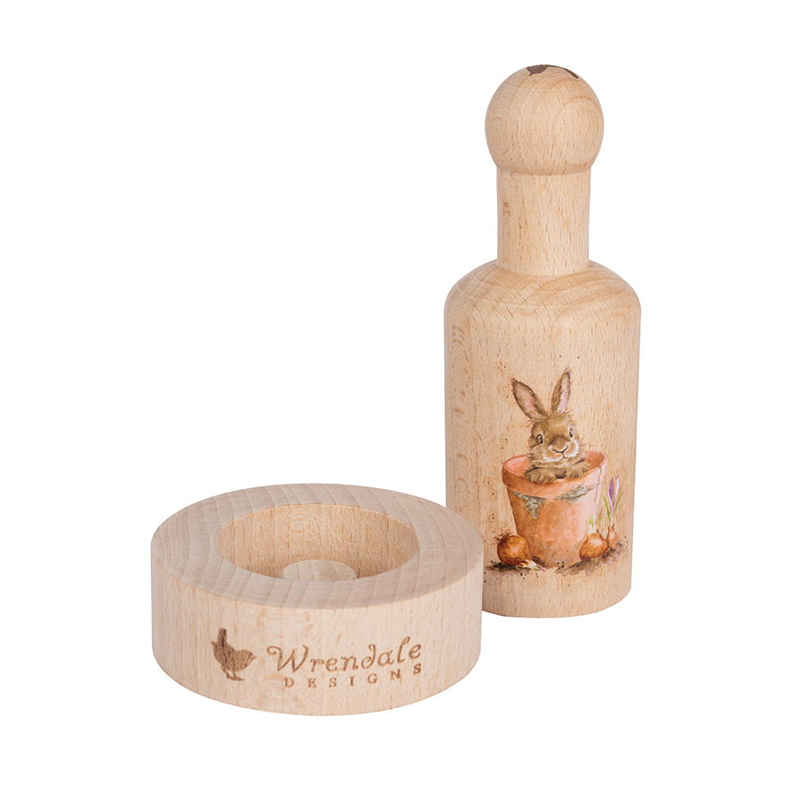 Wrendale Papiertopfpresse, Motiv Hase im Blumentopf " Garden friends", FSC Buchenholz, in bedruckter Box, 12x 7cm