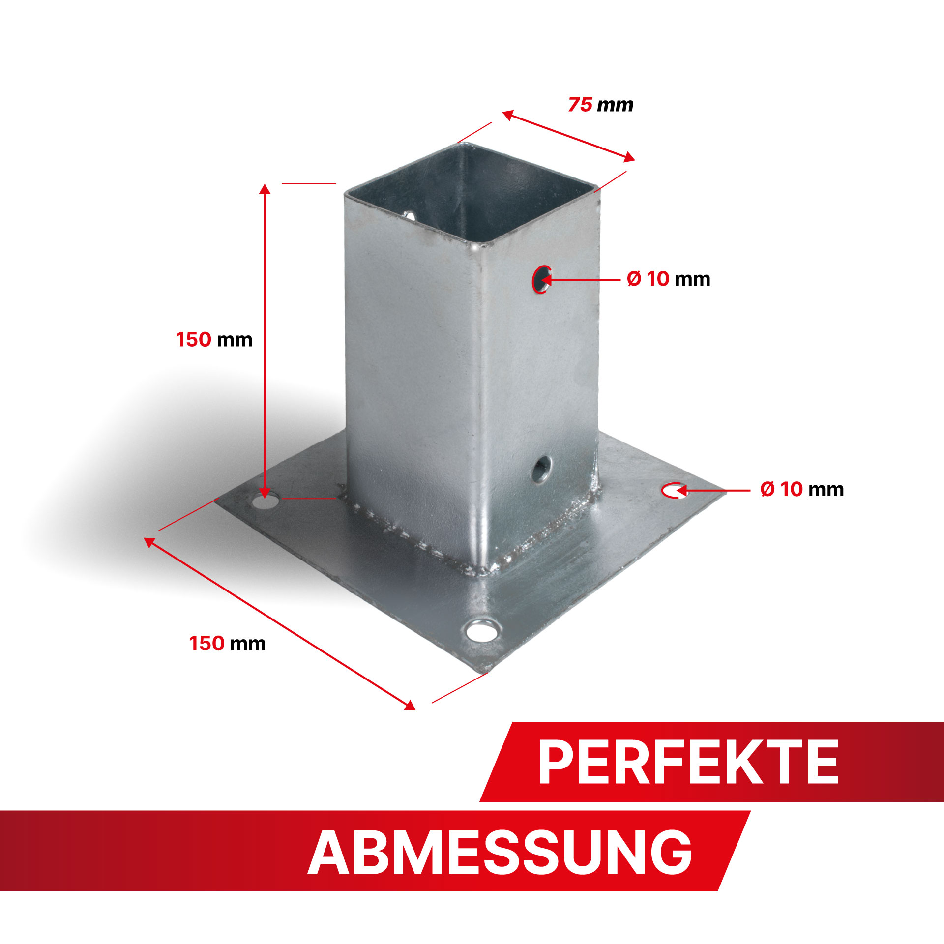 Aufschraubhülse (71 mm) für Vierkantpfosten, feuerverzinkt, silber Aufschraubhülse (71 mm) für Vierkantpfosten, feuerverzinkt, silber
