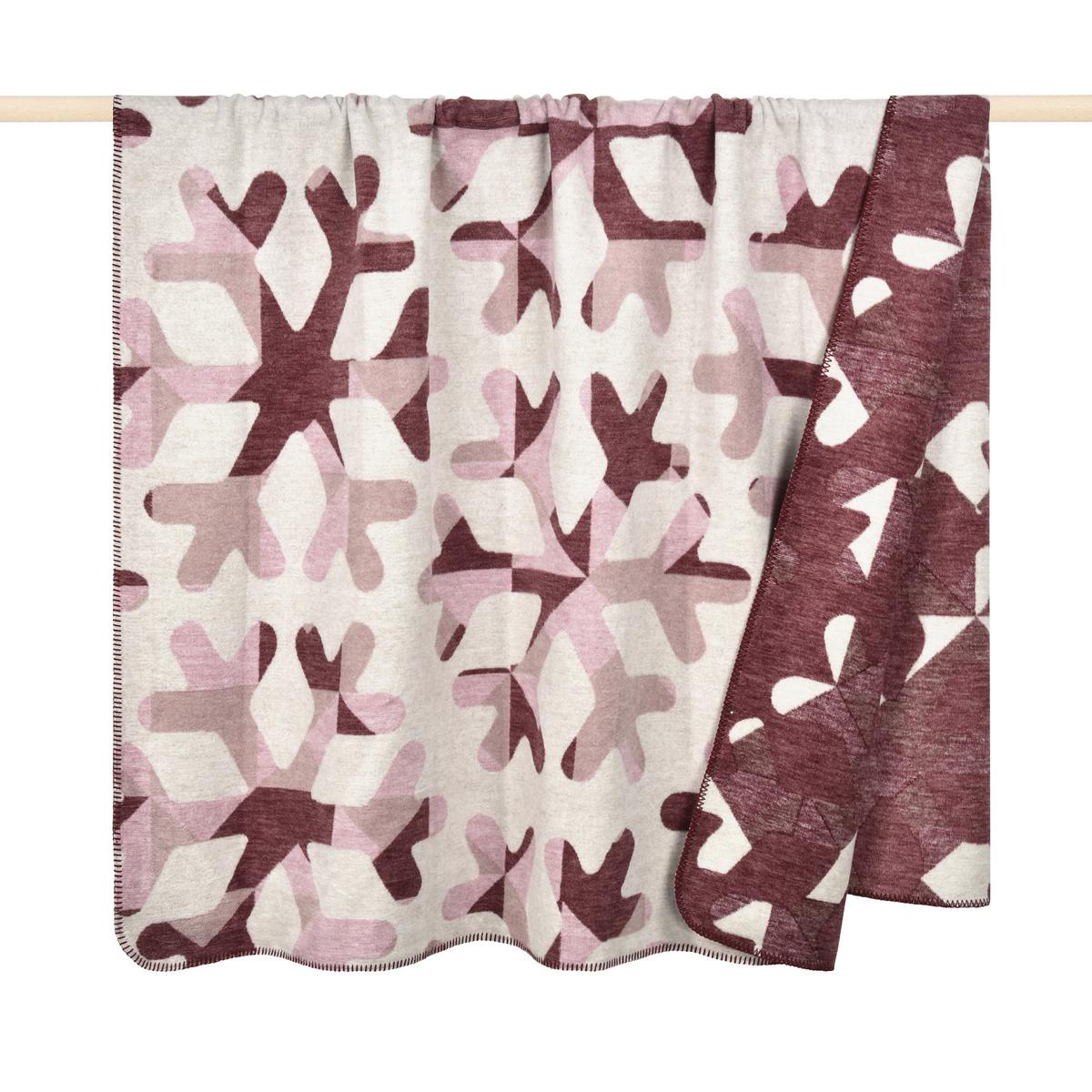 pad Decke FLAKES, Schneeflocken, bordeaux, 150x200 cm