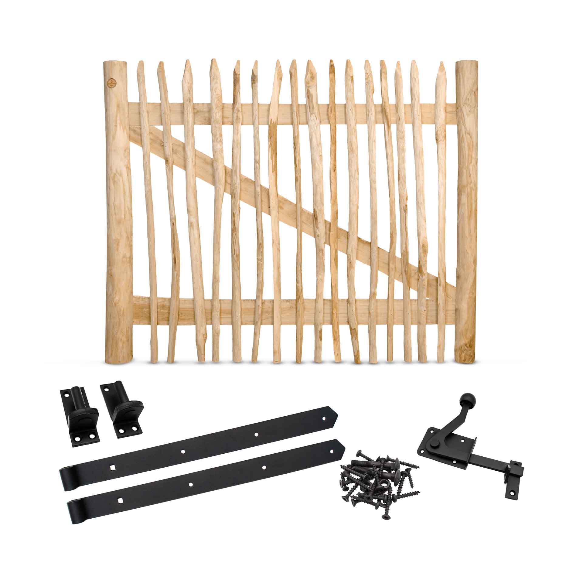 Classic Staketenzaun-Tor Set (schwarz) aus Edelkastanie, Breite 170 cm, Höhe 120 cm (genagelte Ausführung) Classic Staketenzaun-Tor Set (schwarz) aus Edelkastanie, Breite 170 cm, Höhe 120 cm (genagelte Ausführung)