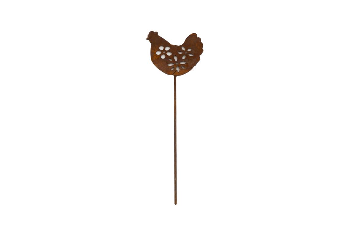 Huhn/Henne auf Stab, mini, mit Blütenausschnitten, 12x11cm, Stab ca. 25cm