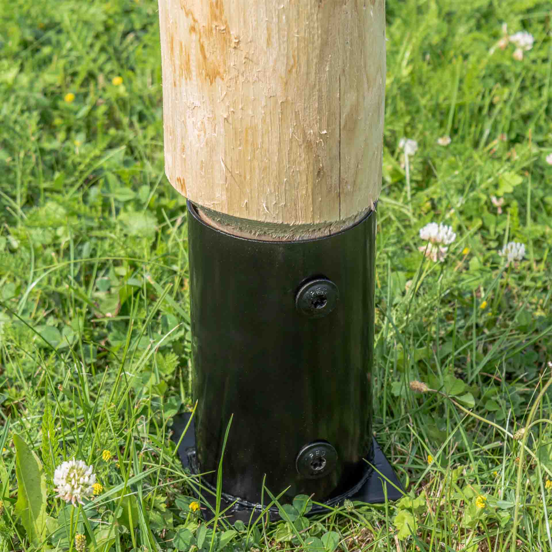 Post anchor round (81 mm) for milled and partially milled posts, powder-coated, black