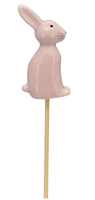 Kleiner Hase aus Keramik auf Holzstäbchen, 3,5 x 2 x 7 cm Rosa