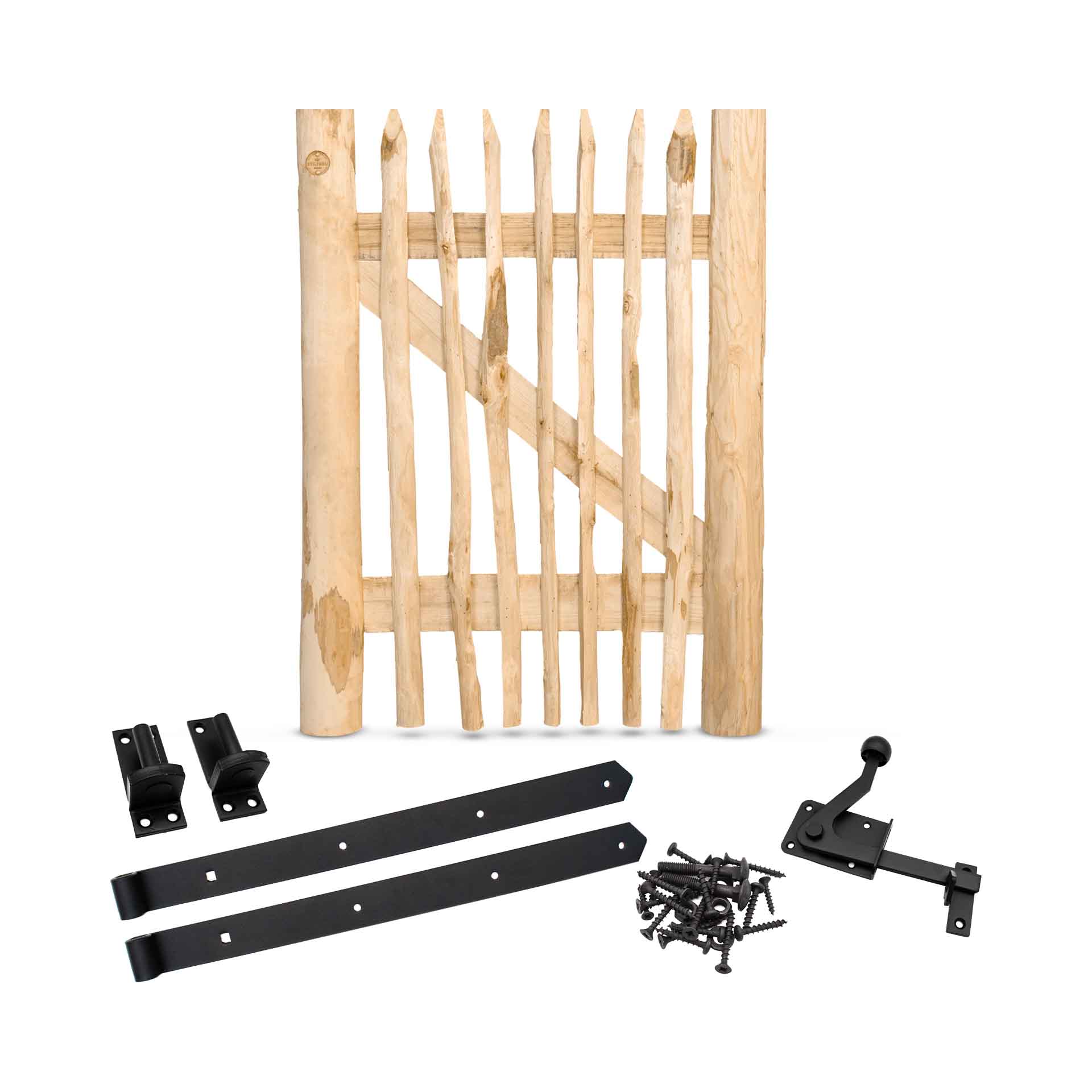 Classic Staketenzaun-Tor Set (schwarz) aus Edelkastanie, Breite 75 cm, Höhe 100 cm (genagelte Ausführung) Classic Staketenzaun-Tor Set (schwarz) aus Edelkastanie, Breite 75 cm, Höhe 100 cm (genagelte Ausführung)