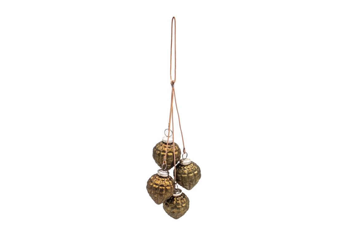 Christbaumkugeln 4er Set, aus Glas in grün/olive, Antikes Design, Tannenzapfenform 5cm, zum Aufhängen