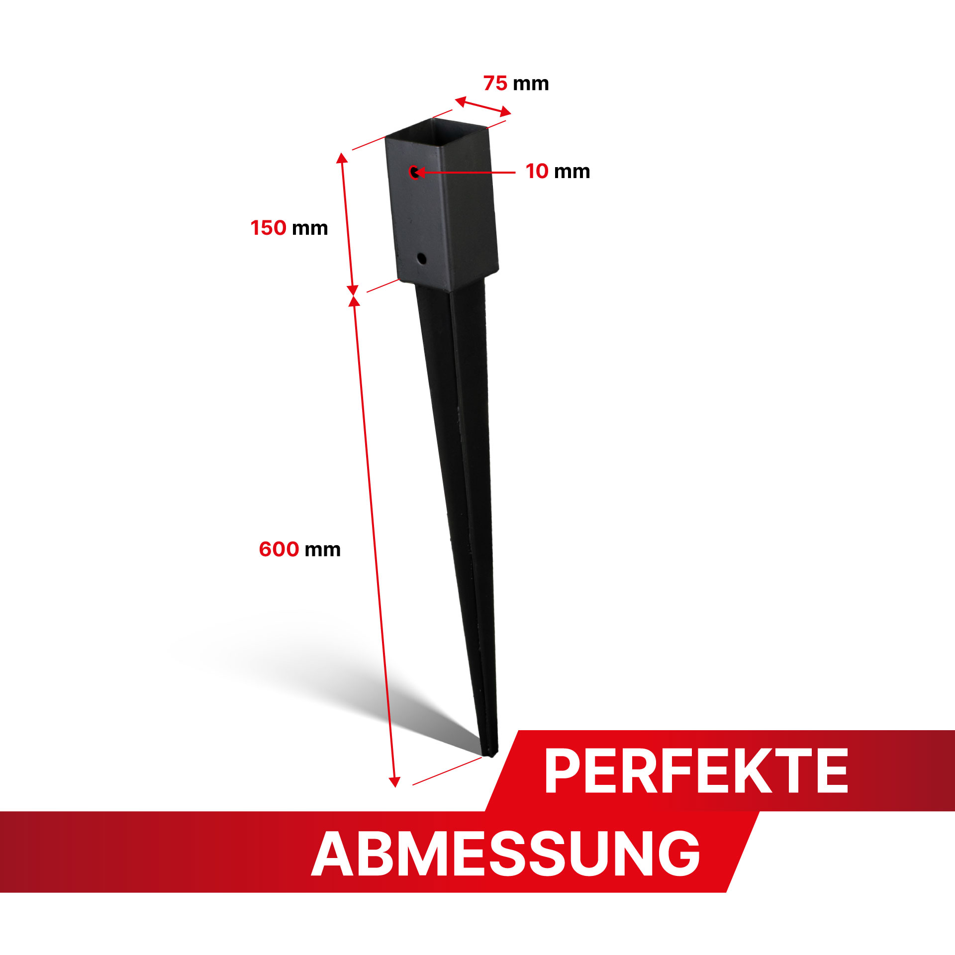 Post anchor (71 mm) for square posts, powder-coated, black