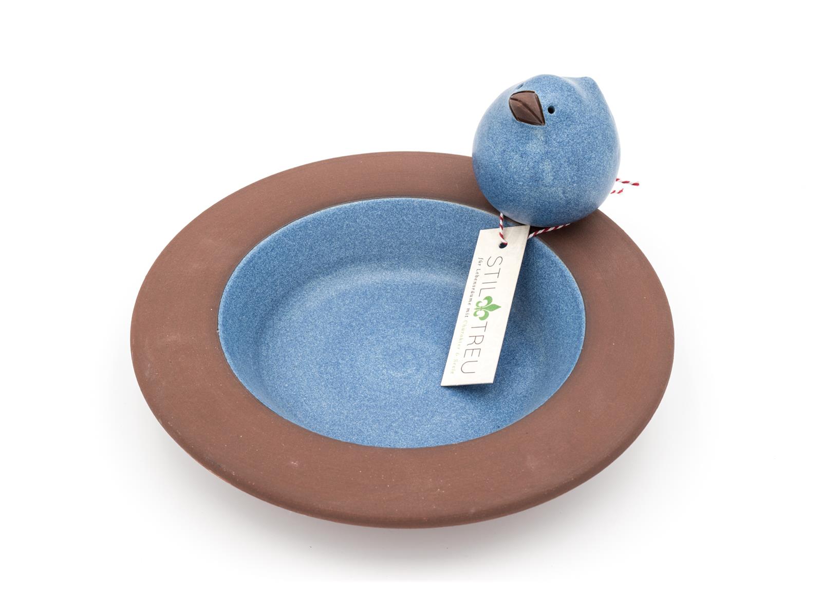 Vogeltränke klein mit einem Vogel, Farbe Blau, D ca. 27 cm