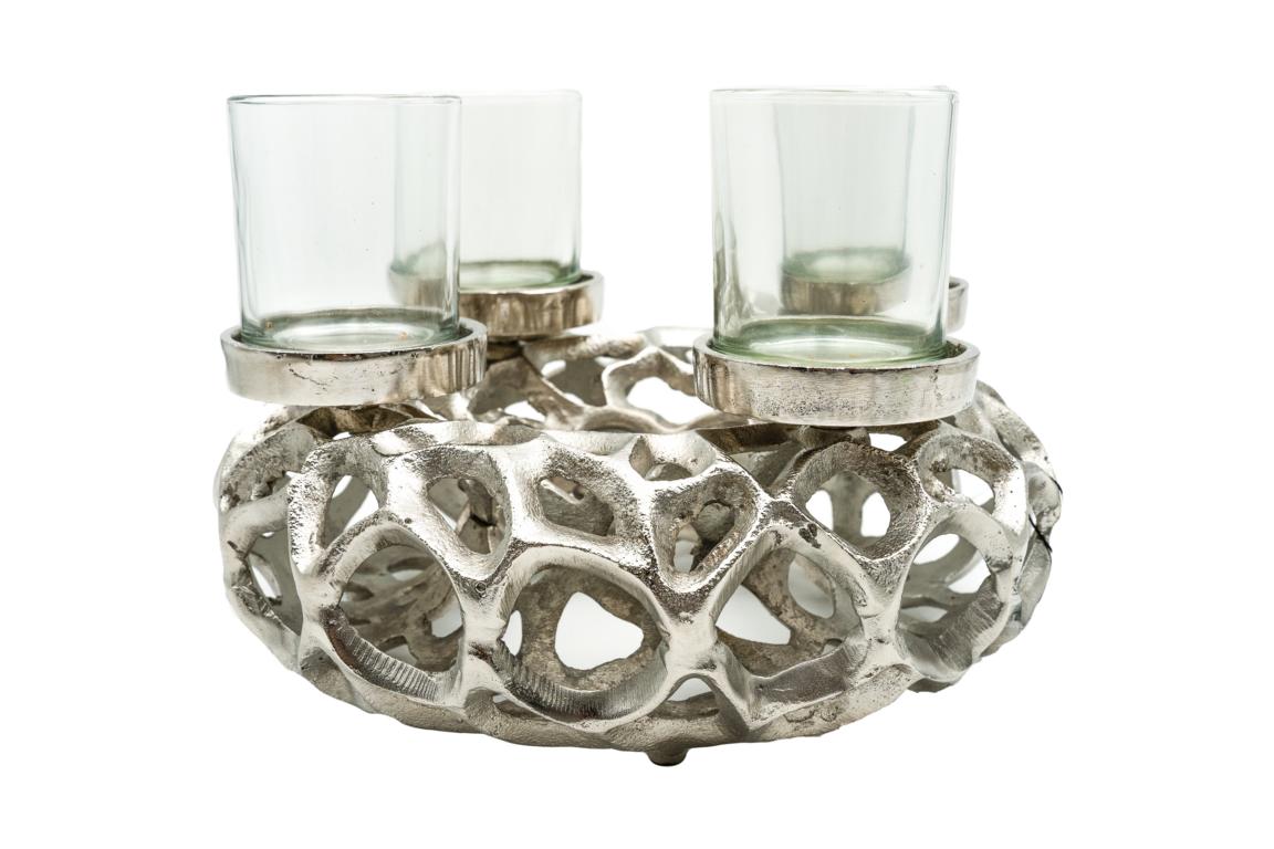 Colmore kaarsenkrans/Adventkrans, met 4 theelichtglazen, zilver/aluminium, antiek look, 30x20cm Colmore kaarsenkrans/Adventkrans, met 4 theelichtglazen, zilver/aluminium, antiek look, 30x20cm