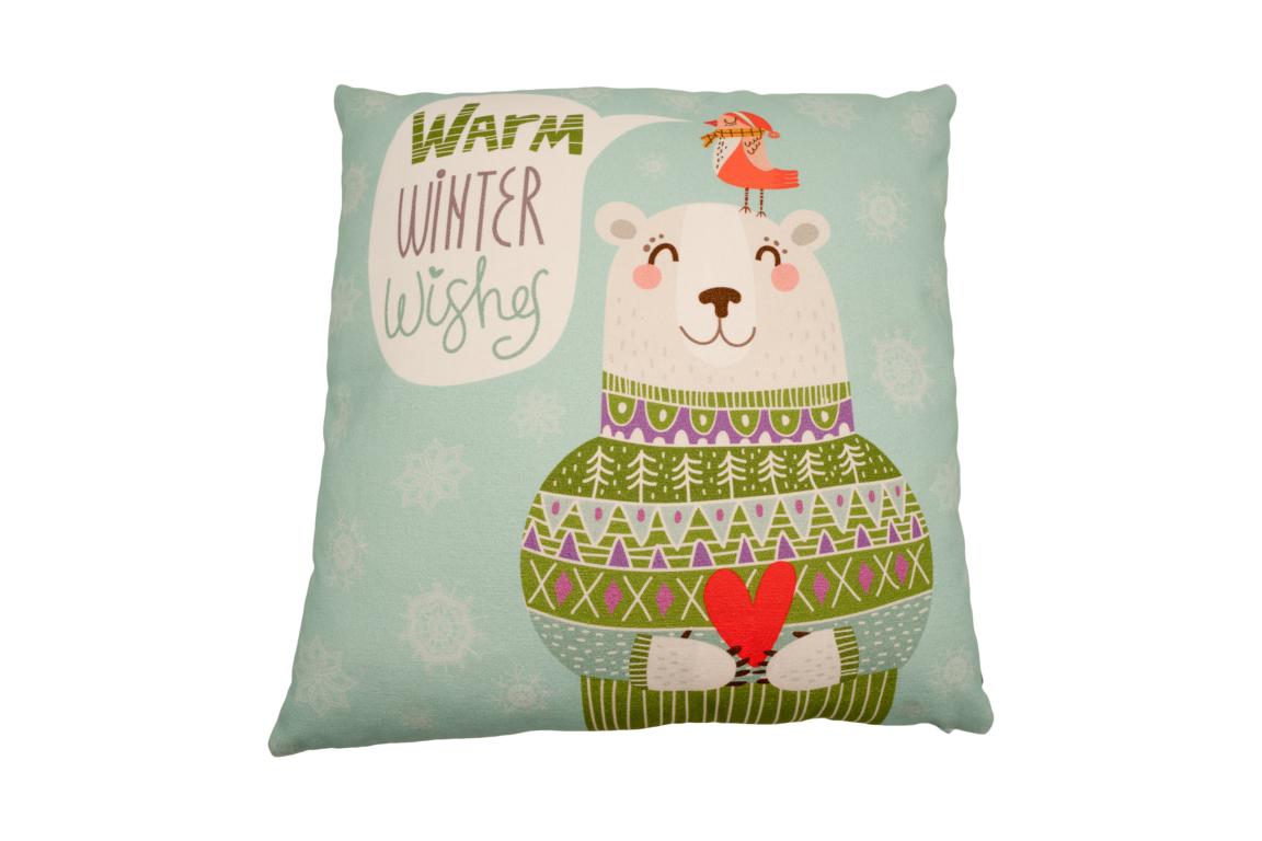 pad Kissenhülle Wishes, aqua, mit Bär und Vögelchen, 45 x 45 cm pad Kissenhülle Wishes, aqua, mit Bär und Vögelchen, 45 x 45 cm