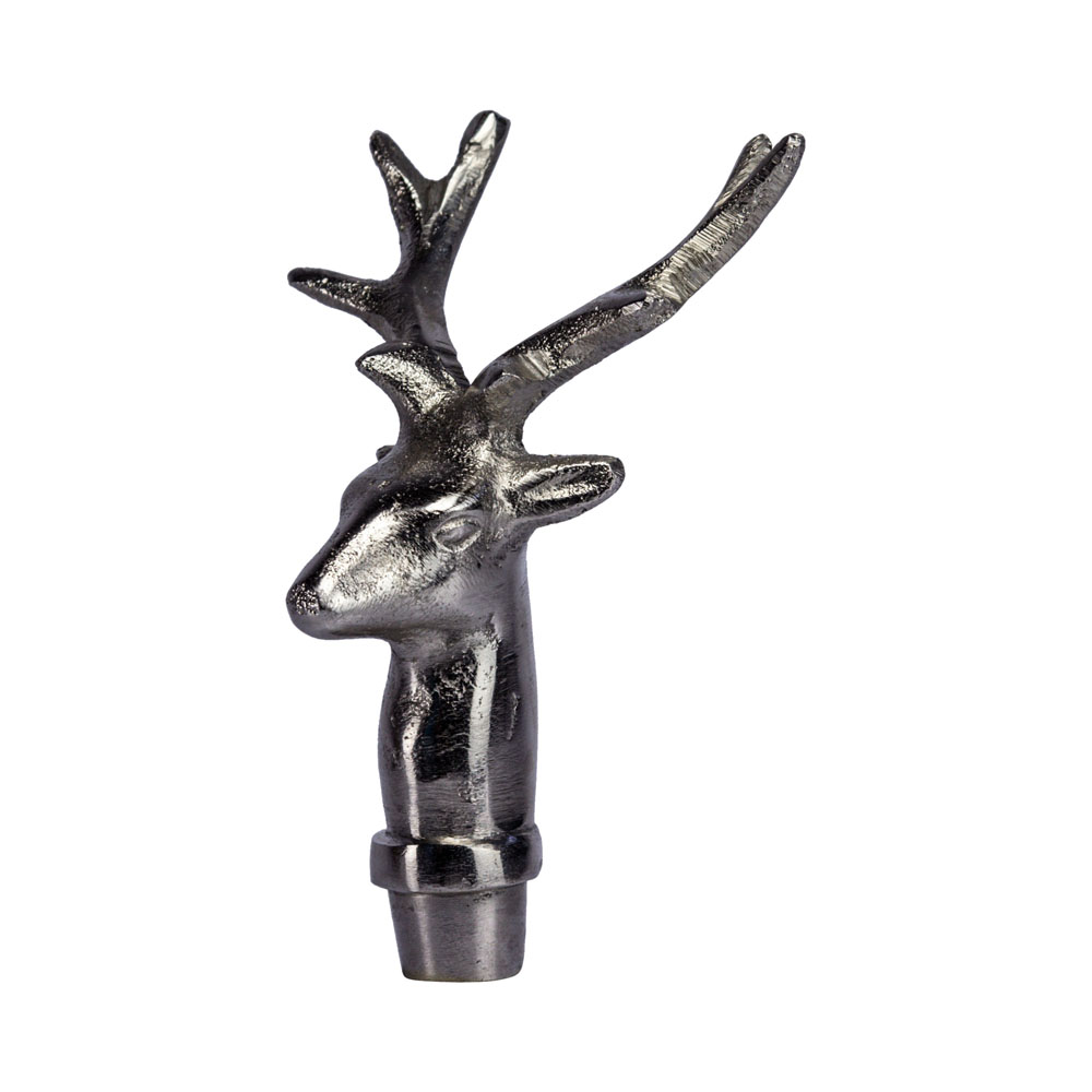 Flaschenaufsatz Hirschkopf,  Antike Optik, Farbe Silber