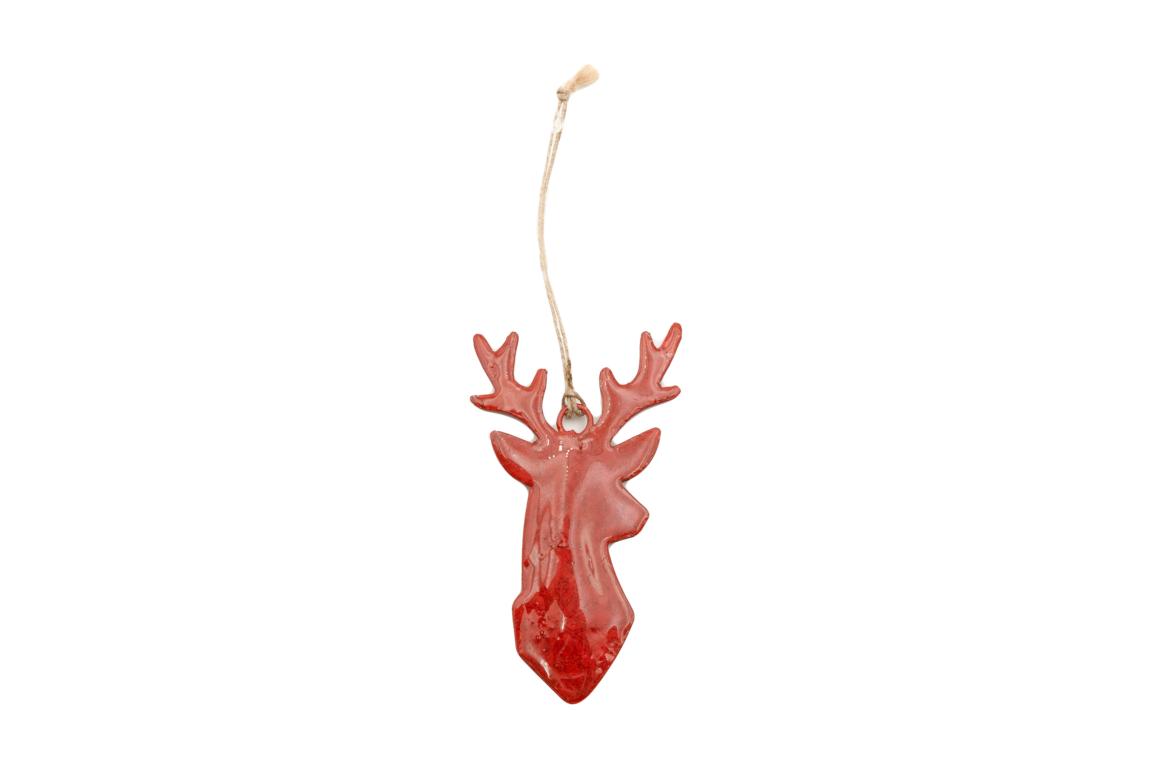 Metallanhänger Rentierkopf/Hirschkopf, rot, H10,5 cm