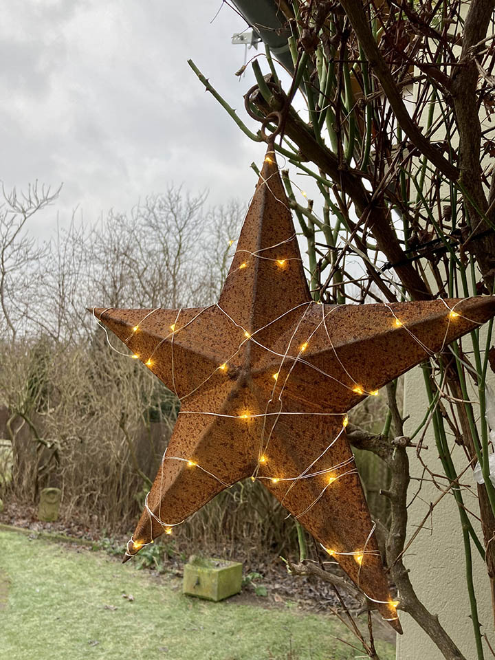 0712-1519 Stiltreu Edelroststern mit Lichterkette
