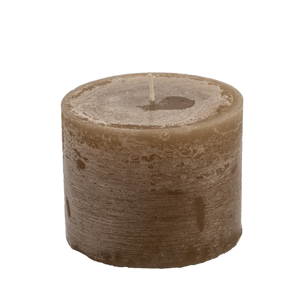 Stumpenkerze, Pillar Candle, Hellbraun Brenndauer 50 Stunden, 9x7 cm