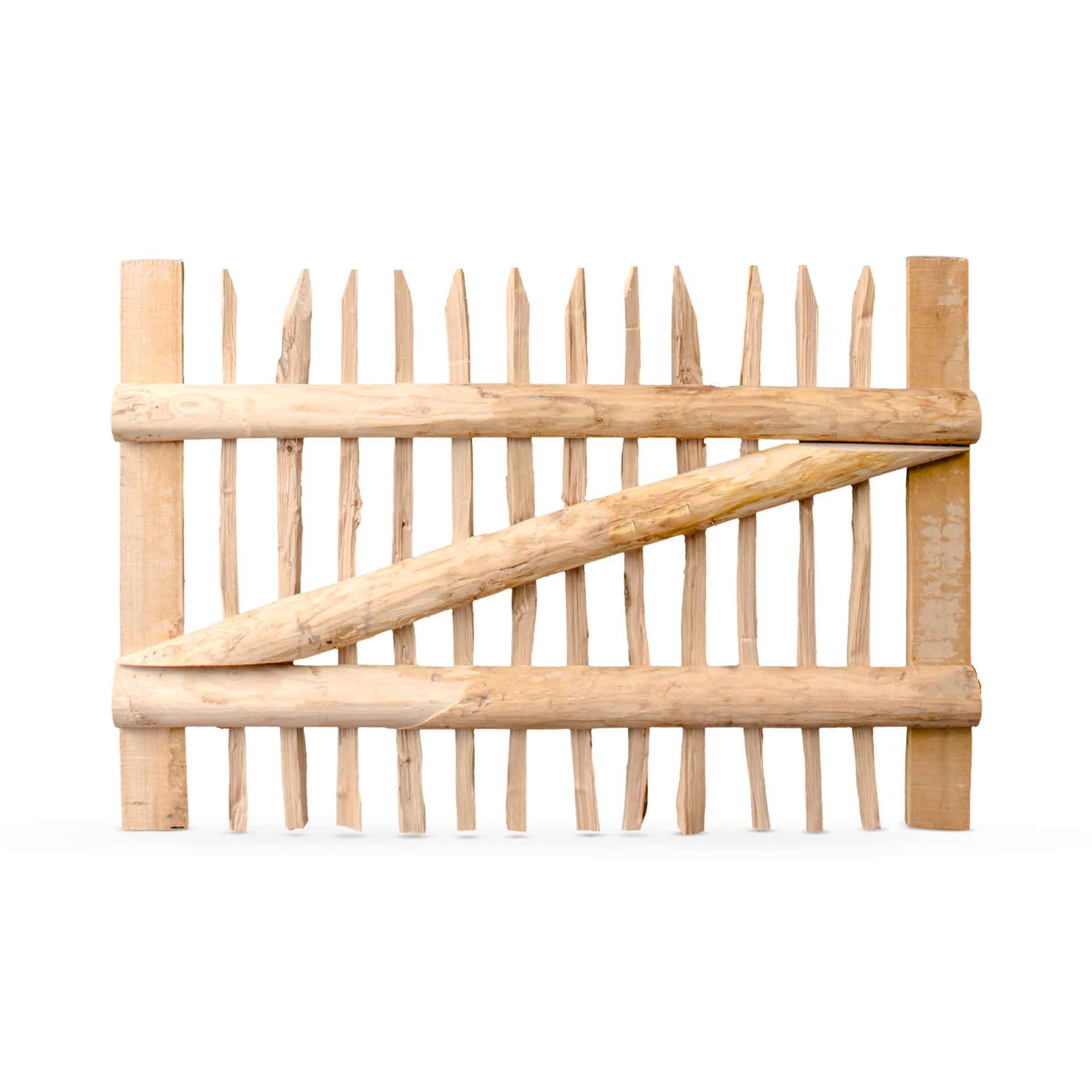 Staketenzaun-Tor Set (schwarz) aus Edelkastanie, Breite 120 cm, Höhe 75 cm (genagelte Ausführung)