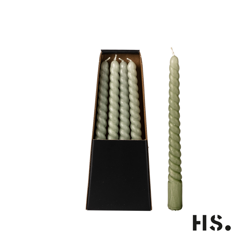 Twisted Candels Stabkerzen, Inhalt 4 Kerzen Brenndauer 6 Stunden, Farbe Grün