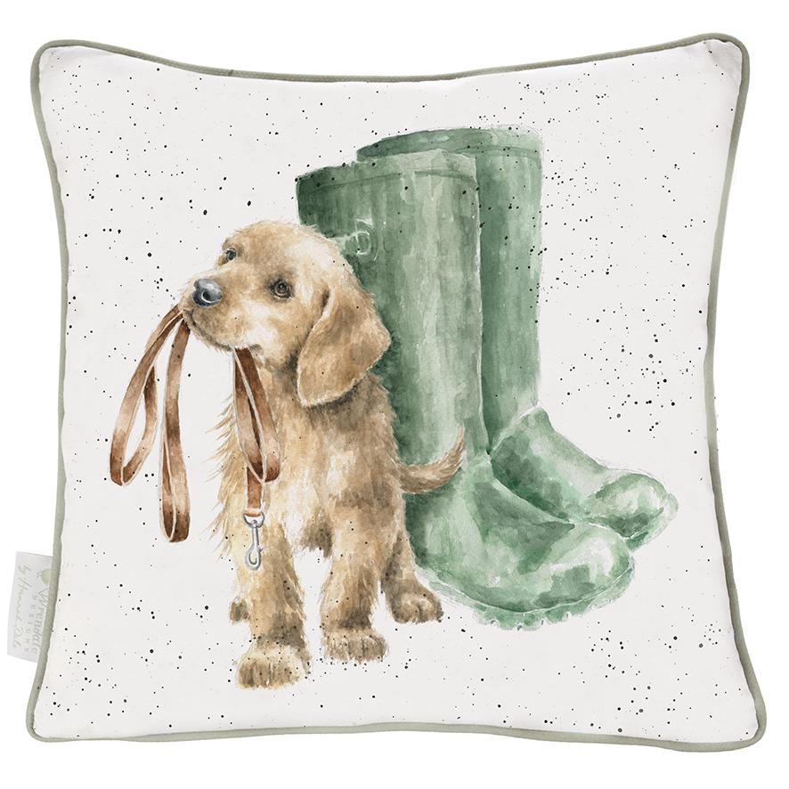 Wrendale Kissen inkl. Füllung, Motiv Hund mit Leine im Maul,  60x60 cm
