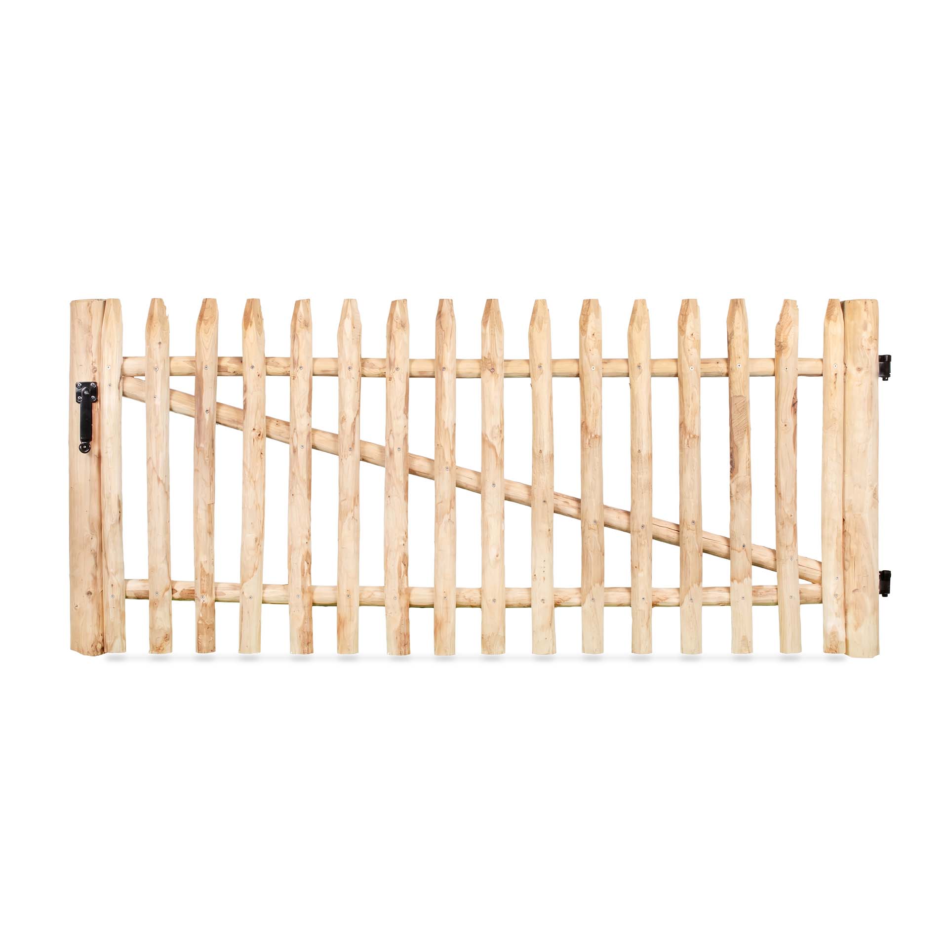 182260-zwilling-1 Deluxe Staketenzaun-Tor aus Edelkastanie (gezapft und geschraubt) inkl. Beschläge, vormontiert 175 cm,80 cm