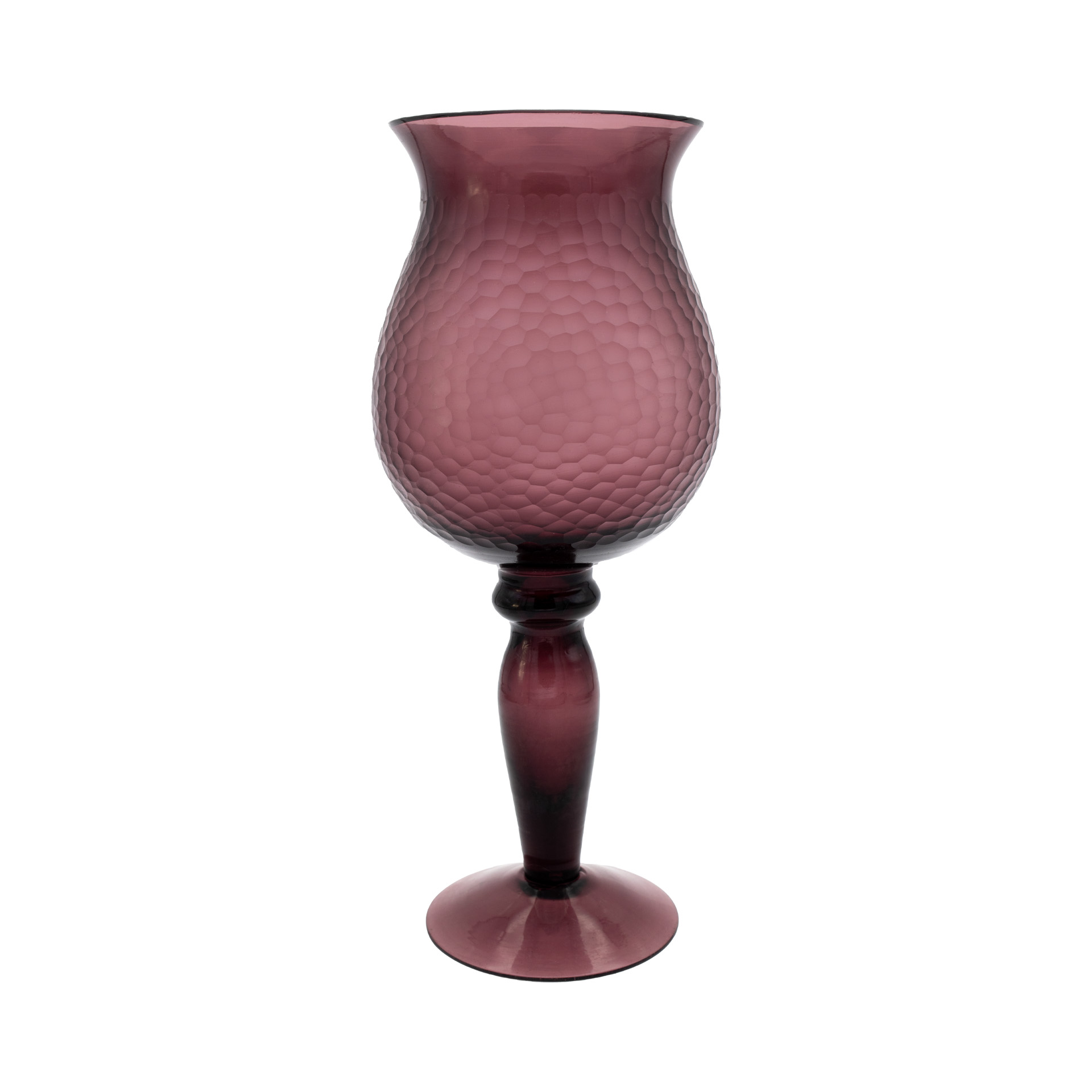 Großes Windlichtglas auf Fuß, Wabenmuster, Fuchsia 16 x 34 cm