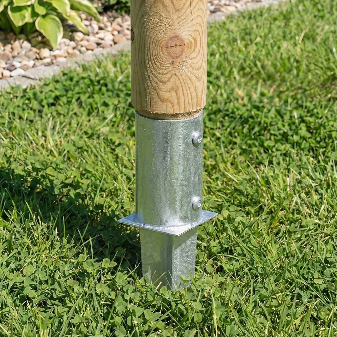 Post anchor round (81 mm) for milled and partially milled posts, galvanized, silver Post anchor round (81 mm) for milled and partially milled posts, galvanized, silver
