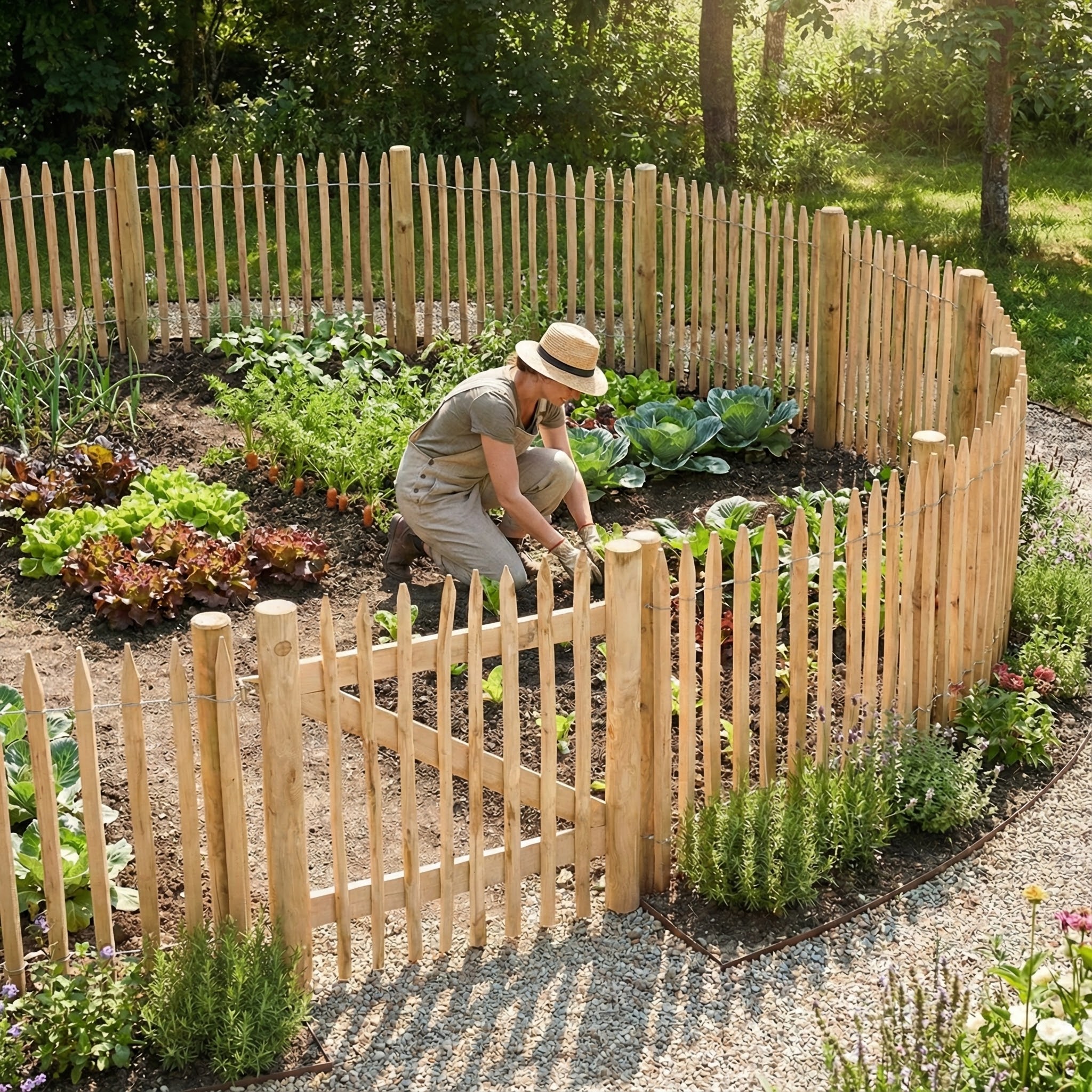 Premium Staketenzaun aus Robinie (geschliffen) - Länge 5 Meter, Höhe 100 cm, Lattenabstand 6-7 cm