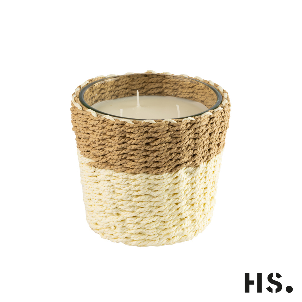Kaars Teijdo in glas wit, 3 lonten, met bastvlecht beige/natuur, vanillegeur, brandduur ca. 100 h, 12,5x13,5cm Kaars Teijdo in glas wit, 3 lonten, met bastvlecht beige/natuur, vanillegeur, brandduur ca. 100 h, 12,5x13,5cm