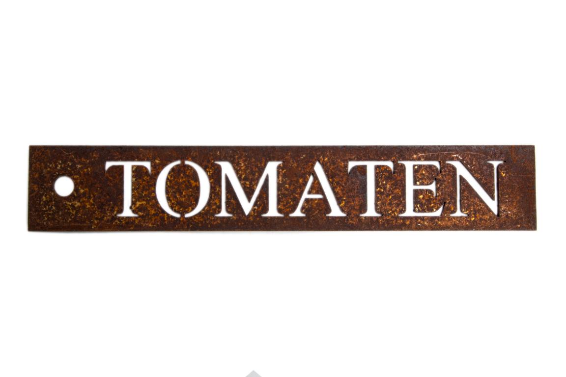 Gemüseschild Tomaten, Edelrost, 27,5x4,7cm