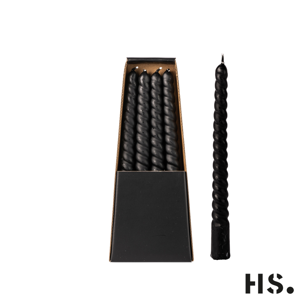 Twisted Candels Stabkerzen, Inhalt 4 Kerzen Brenndauer 6 Stunden, Farbe Schwarz