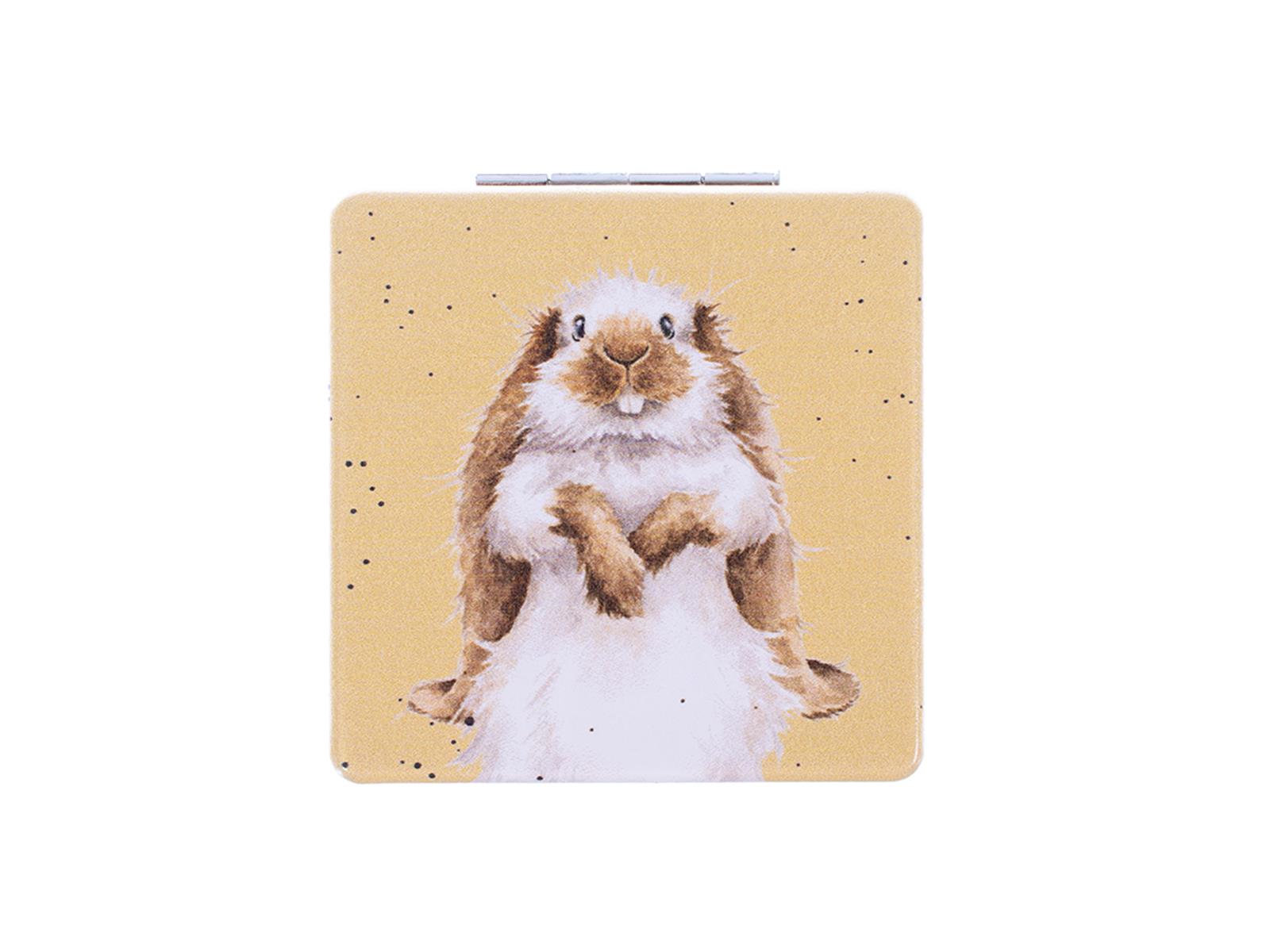 Wrendale Taschenspiegel zum klappen in Geschenkschachtel, Motiv Hase, gelb,7x7cm