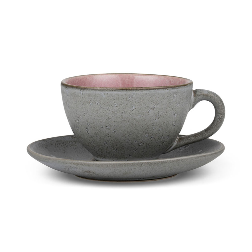 Gedeck, Tasse und Untertasse, Grau Rosa Gedeck, Tasse und Untertasse, Grau Rosa