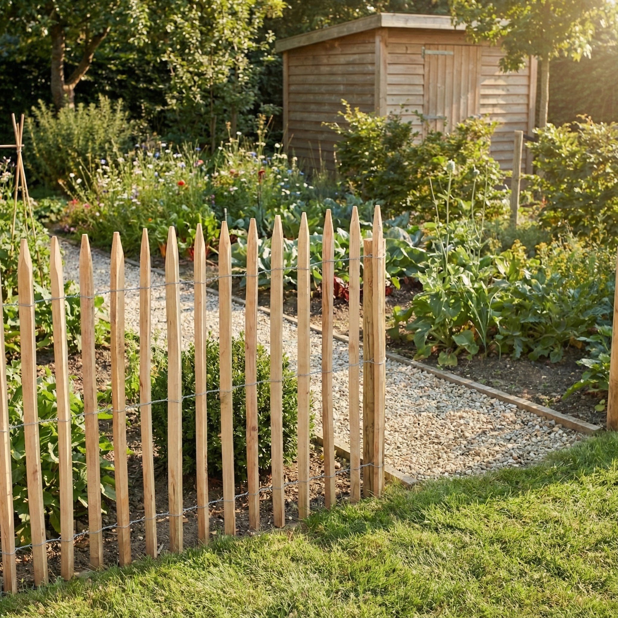 Premium Staketenzaun aus Robinie (gesägt) - Länge 5 Meter, Höhe 120 cm, Lattenabstand 6-7 cm