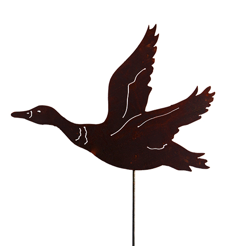 Fliegende Ente auf Stab, Edelrost, B60cm, Stab 120cm