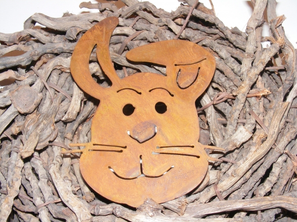 Lustiger Hase zum Hängen, Edelrost, Rost Deko, 14 x 10 cm