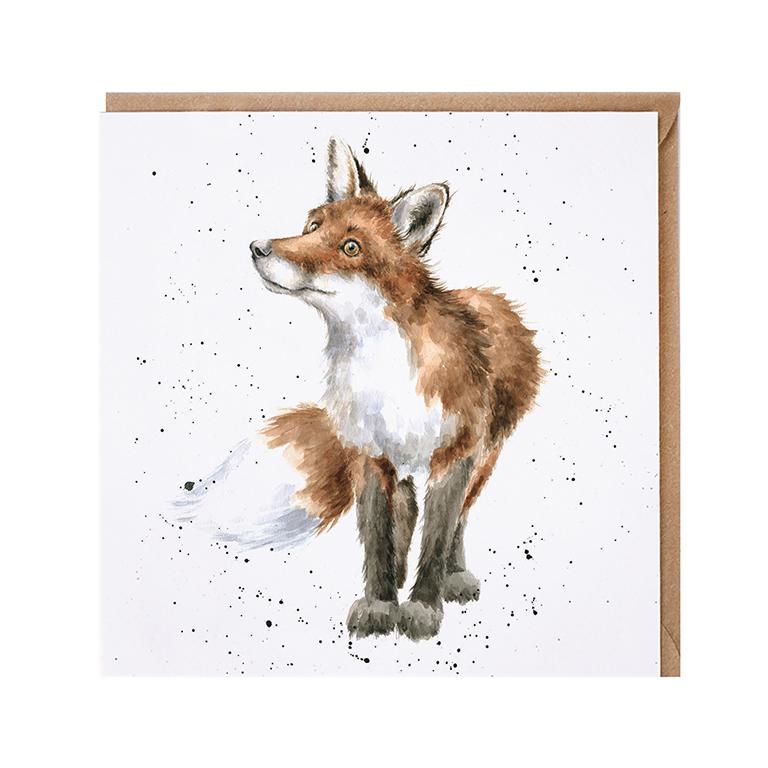 Wrendale Doppelkarte mit Umschlag, Fuchs schaut nach oben, Quadratisch, 15x15 cm