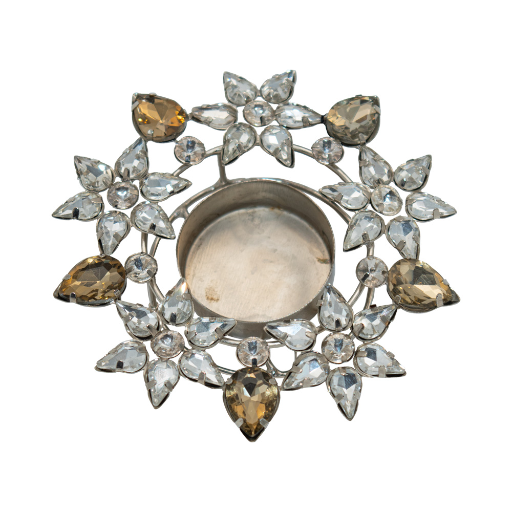 Kerzenhalter für Teelicht, Gold, Kranz mit Blüten weiße und goldene Steine Kerzenhalter für Teelicht, Gold, Kranz mit Blüten weiße und goldene Steine