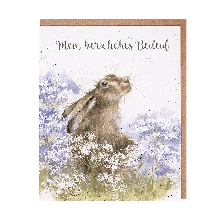 Wrendale Doppelkarte mit Umschlag, Hase schaut in den Himmel "Mein herzliches Beileid", 13,5x17 cm, rechteckig Wrendale Doppelkarte mit Umschlag, Hase schaut in den Himmel "Mein herzliches Beileid", 13,5x17 cm, rechteckig