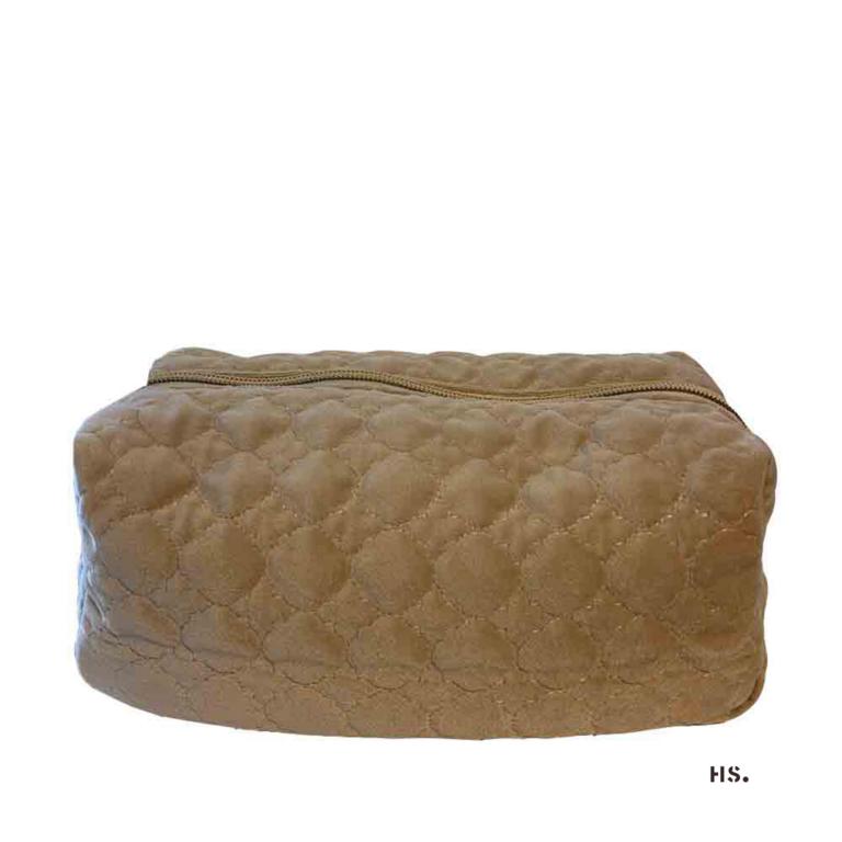 Kosemtiktasche Beige, Samtoptik mit Rautenmuster