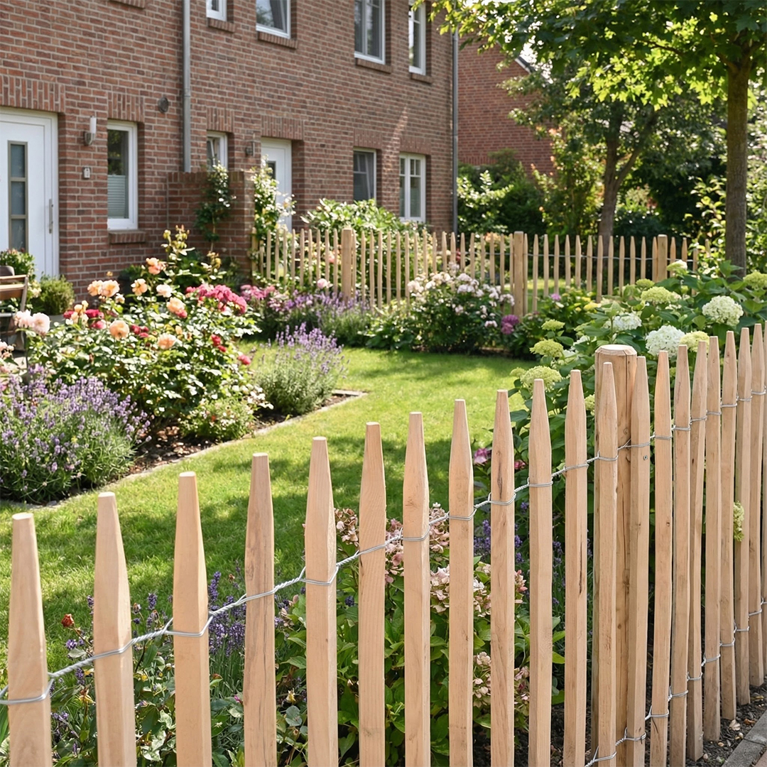 Premium Staketenzaun aus Robinie (geschliffen) - Länge 5 Meter, Höhe 150 cm, Lattenabstand 6-7 cm