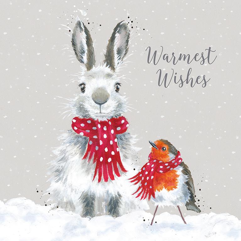 Wrendale Weihnachtskartenbox Warmest Wishes, Motiv Hase und Rotkehlchen, 8 Karten mit Umschlag und Text, 15,5x15,5 cm Wrendale Weihnachtskartenbox Warmest Wishes, Motiv Hase und Rotkehlchen, 8 Karten mit Umschlag und Text, 15,5x15,5 cm