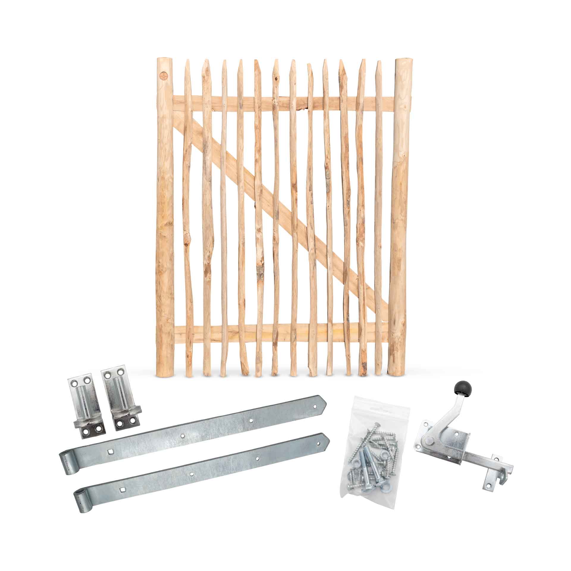 Classic Staketenzaun-Tor Set (silber) aus Edelkastanie, Breite 120 cm, Höhe 150 cm (genagelte Ausführung) Classic Staketenzaun-Tor Set (silber) aus Edelkastanie, Breite 120 cm, Höhe 150 cm (genagelte Ausführung)